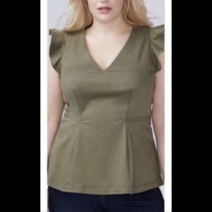 Lane Bryant Army Green Flutter Sleeve Peplum Top